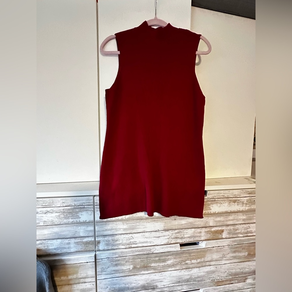 ❤️ Chico’s Red Mock Neck Sleeveless Sweater Knit Top Size 2 Medium